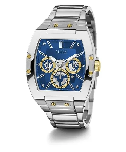 GUESS Men's 43mm Watch - Silver Tone Bracelet Blue Dial Silver Tone Case