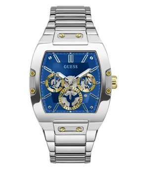 GUESS Men's 43mm Watch - Silver Tone Bracelet Blue Dial Silver Tone Case