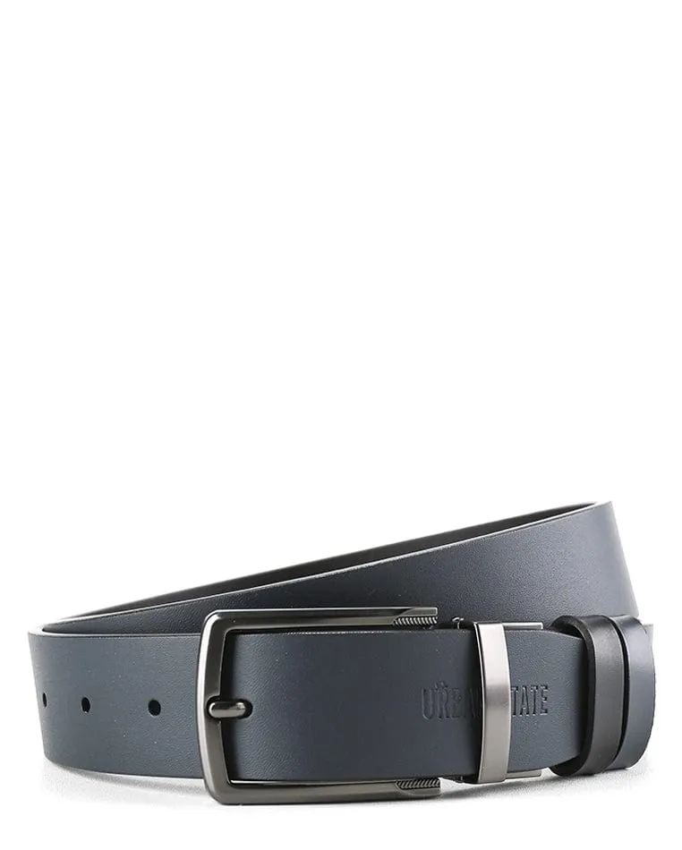 Gunmetal Formal Square Pin Buckle Reversible Top Grain Leather Belt - Black Blue
