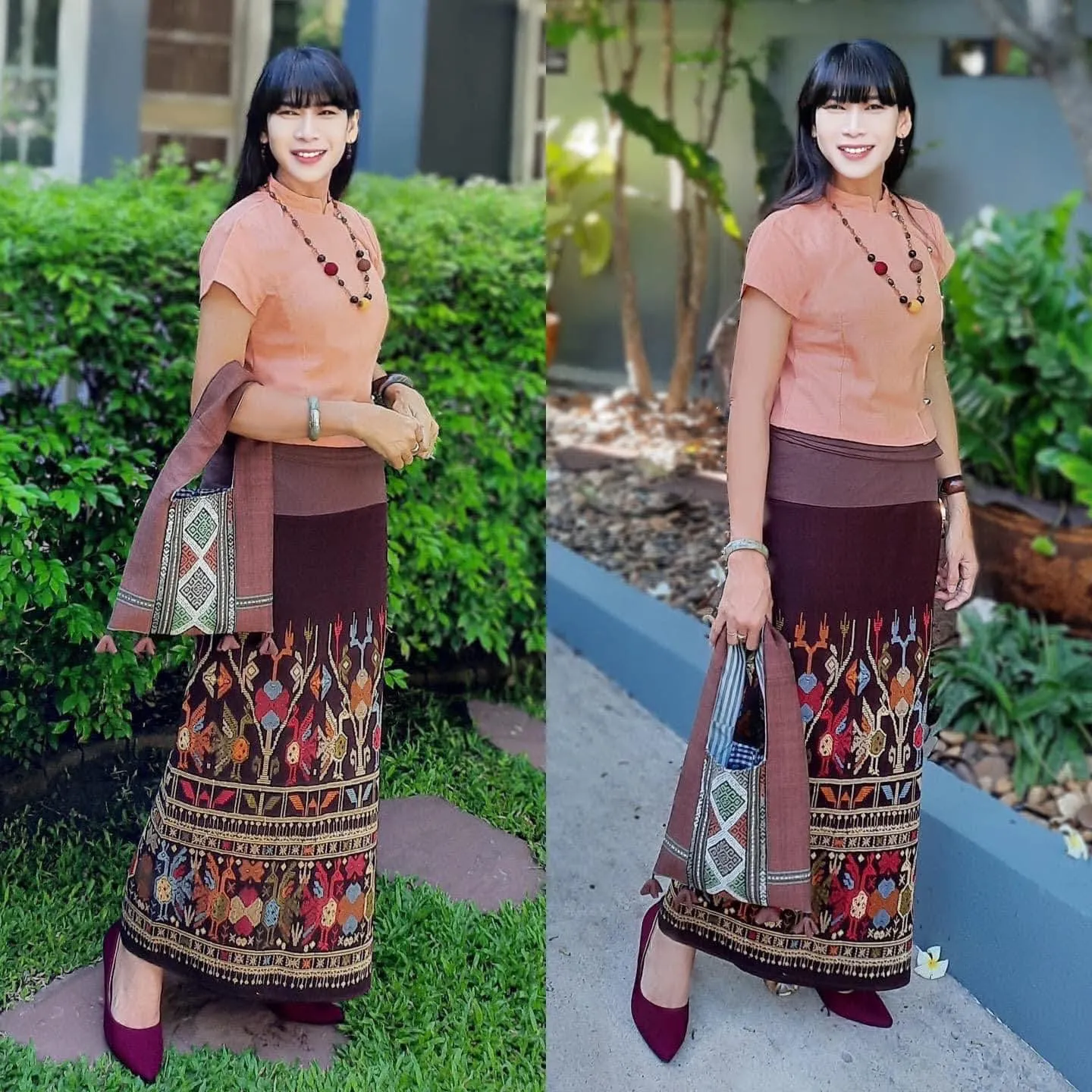 Handwoven Hand-dyed Handmade ETHNICS MINI shoulder bag tote bag Sunne Tropical - BROWN