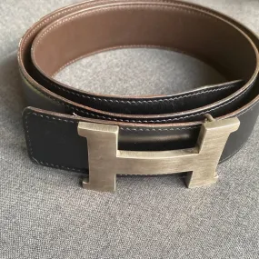 Hermes H Buckle Belt in Black/ Brown NW4156