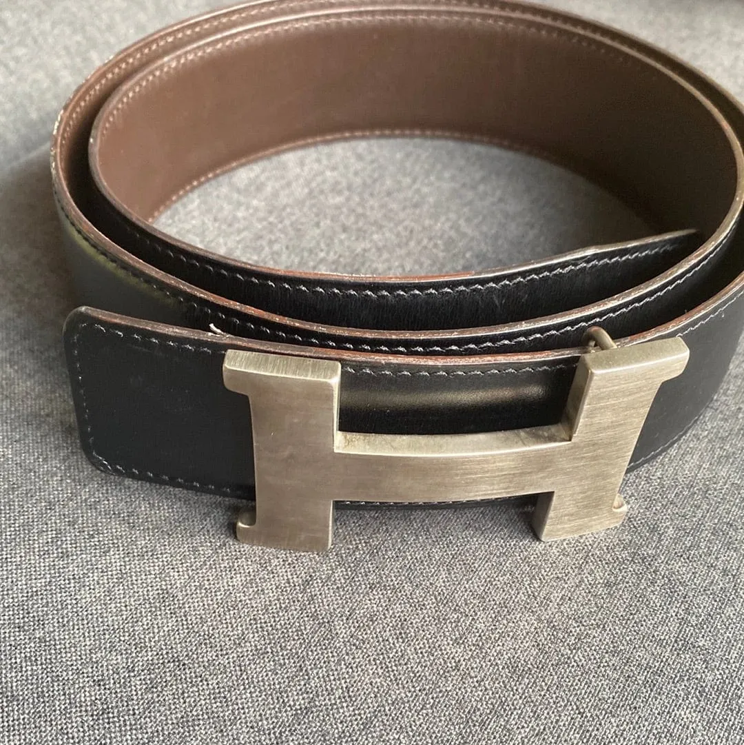 Hermes H Buckle Belt in Black/ Brown NW4156