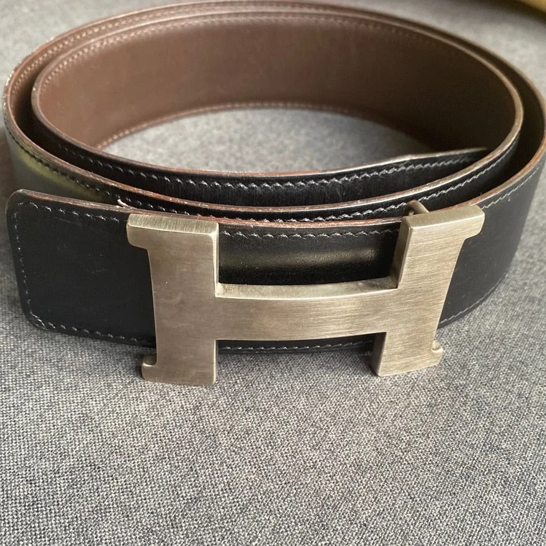 Hermes H Buckle Belt in Black/ Brown NW4156