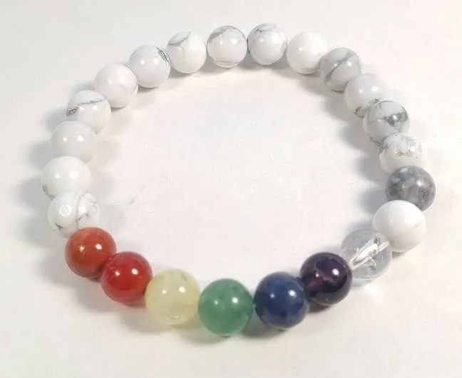 Howlite Chakra Stretchy Beaded Bracelet - Wrist Mala - 8mm