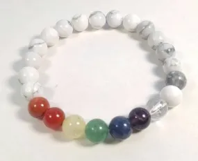 Howlite Chakra Stretchy Beaded Bracelet - Wrist Mala - 8mm