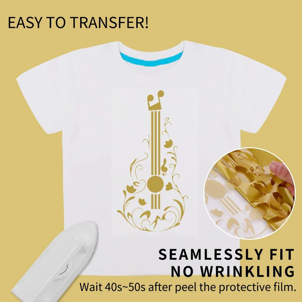 HTVRONT Gold HTV Heat Transfer Vinyl Roll- 12" X 12FT Gold HTV Vinyl for Shirts - Easy to Cut & Weed Iron on Vinyl for Clothes(Gold)