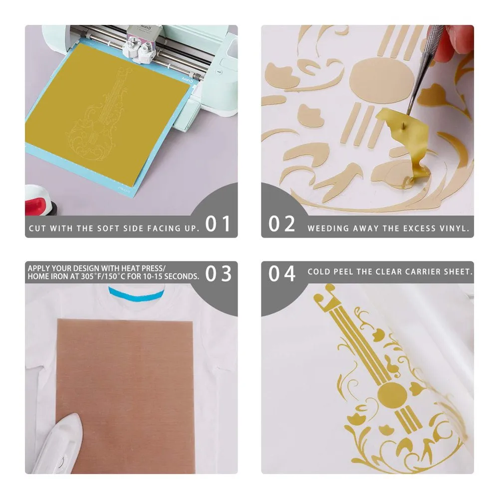 HTVRONT Gold HTV Heat Transfer Vinyl Roll- 12" X 12FT Gold HTV Vinyl for Shirts - Easy to Cut & Weed Iron on Vinyl for Clothes(Gold)
