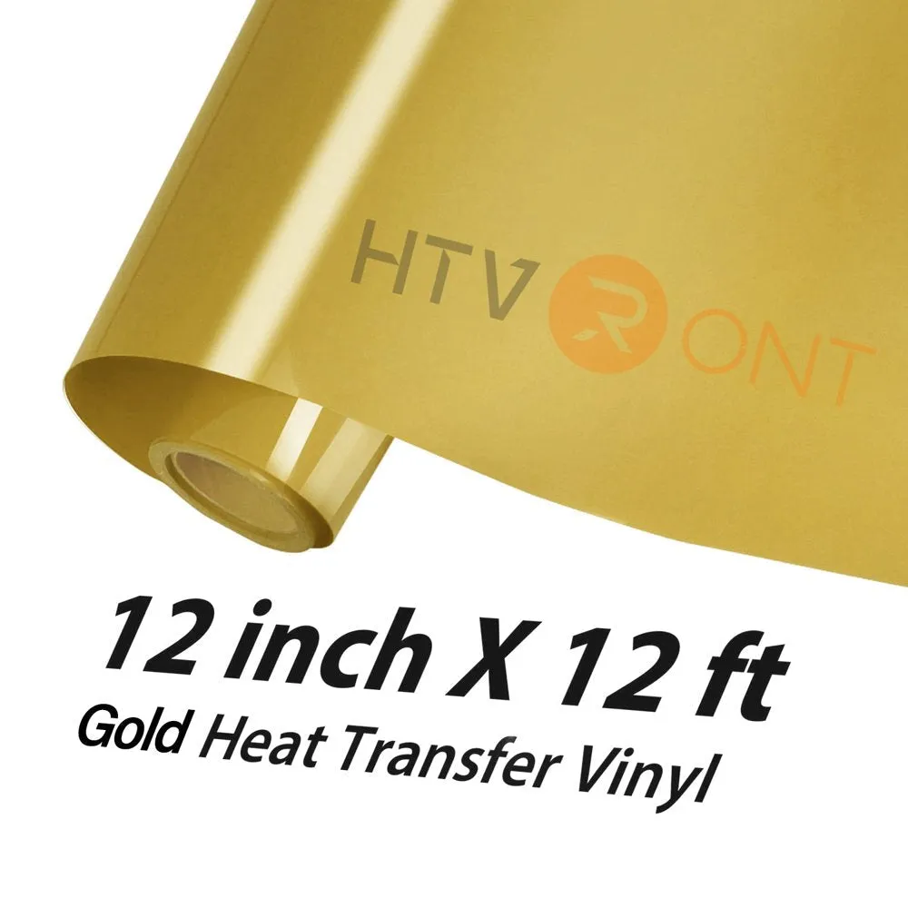 HTVRONT Gold HTV Heat Transfer Vinyl Roll- 12" X 12FT Gold HTV Vinyl for Shirts - Easy to Cut & Weed Iron on Vinyl for Clothes(Gold)