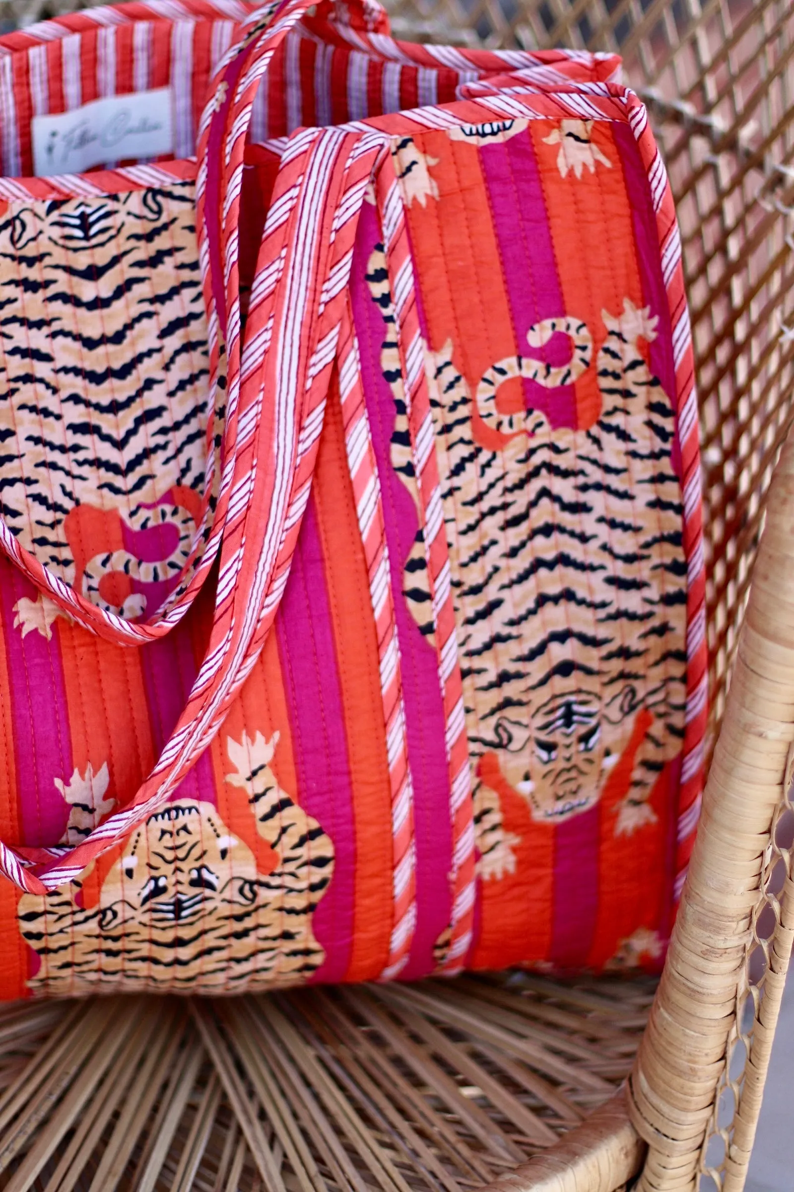 Iconic Oversized Quilted Tote Bag in Orange Stripe/Tiger