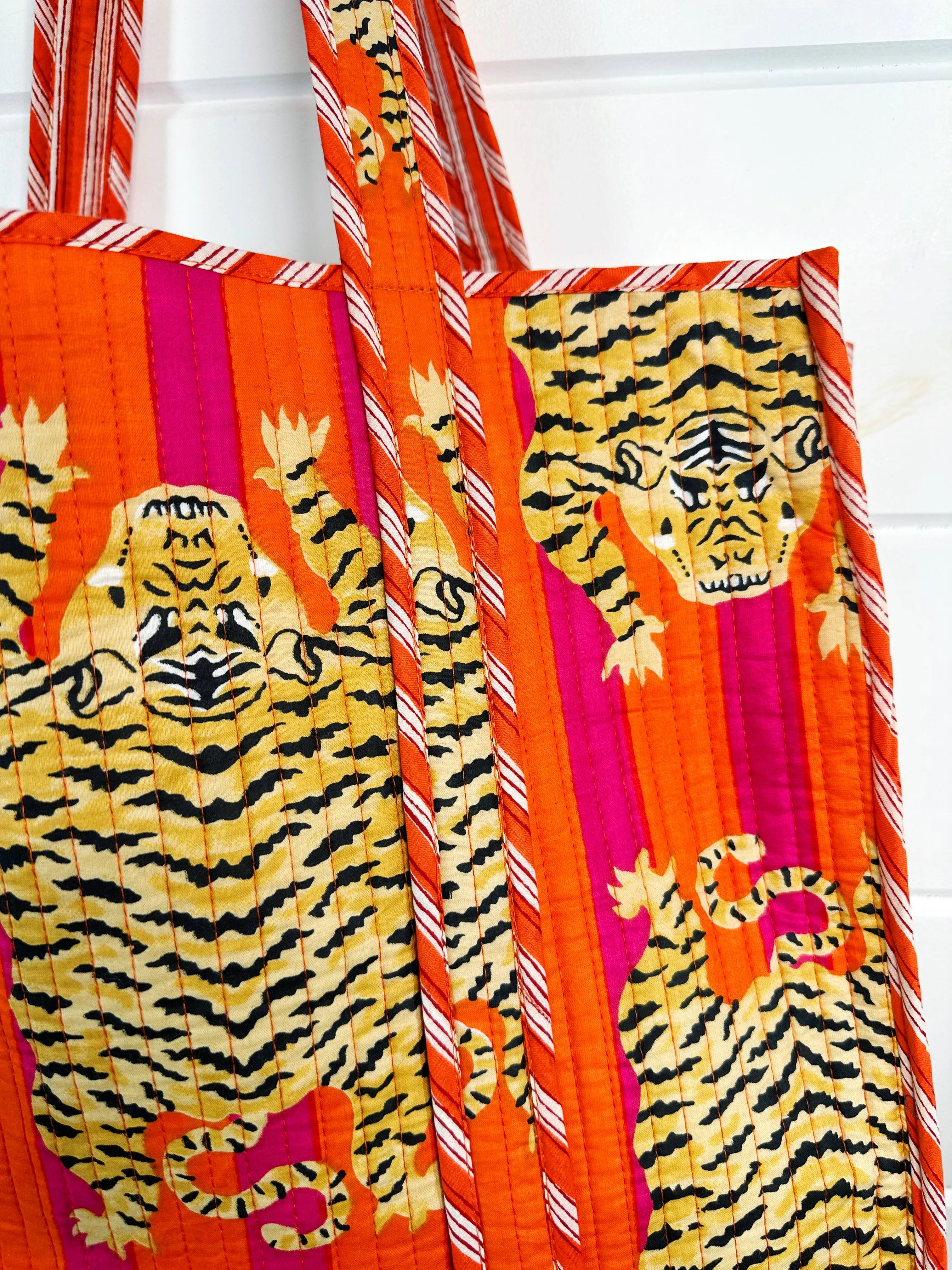 Iconic Oversized Quilted Tote Bag in Orange Stripe/Tiger