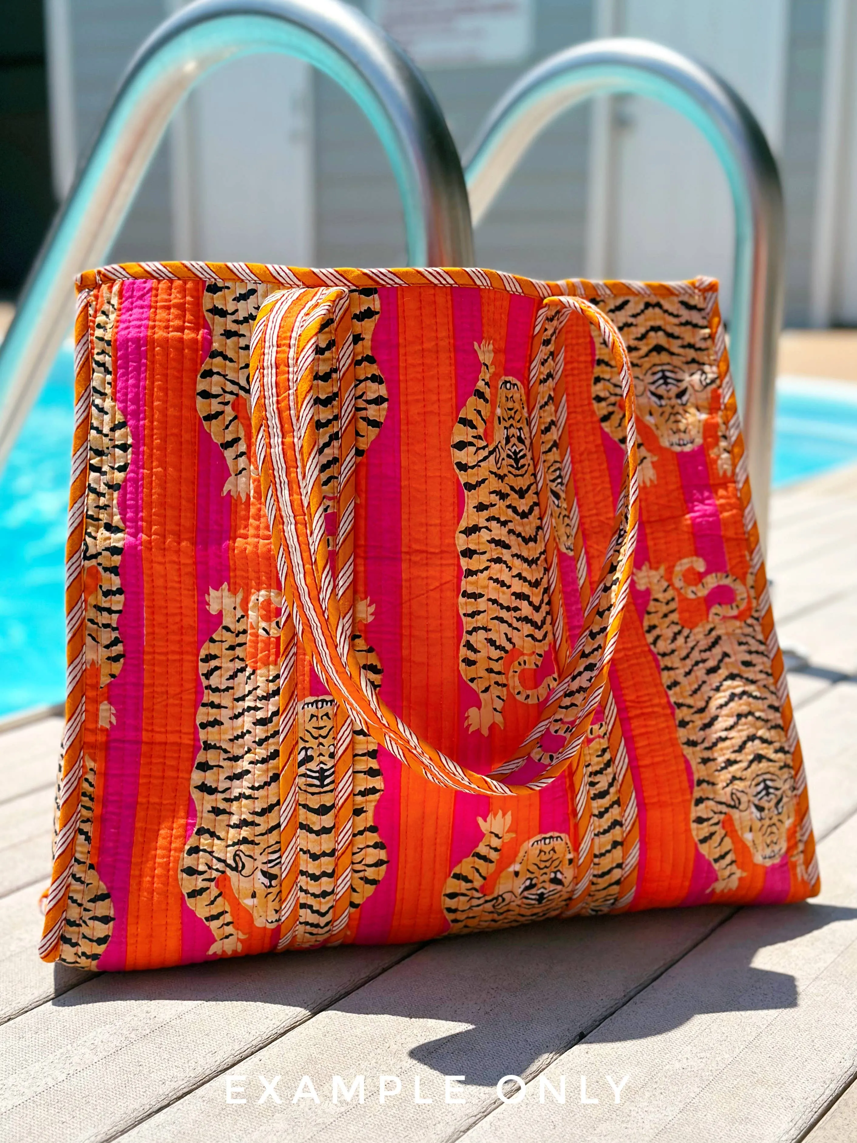 Iconic Oversized Quilted Tote Bag in Orange Stripe/Tiger