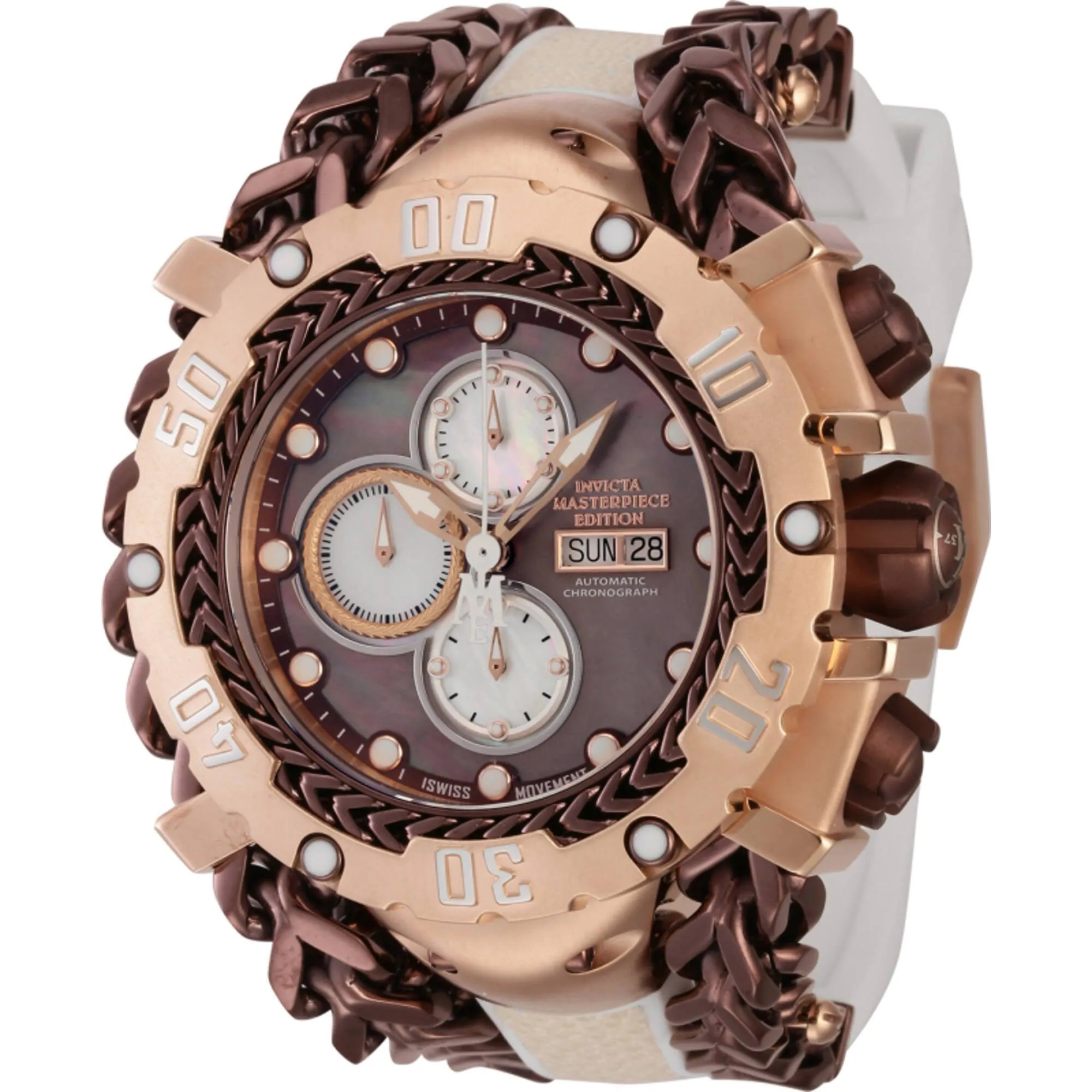 Invicta Men's Watch - Masterpiece Chronograph Brown and White Dial Strap | 44573