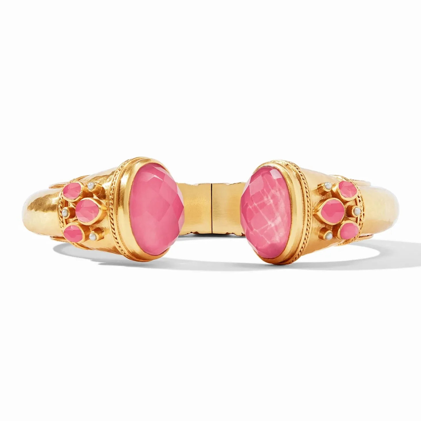 Julie Vos | Cannes Cuff Bracelet with Iridescent Peony Pink Crystals in Gold
