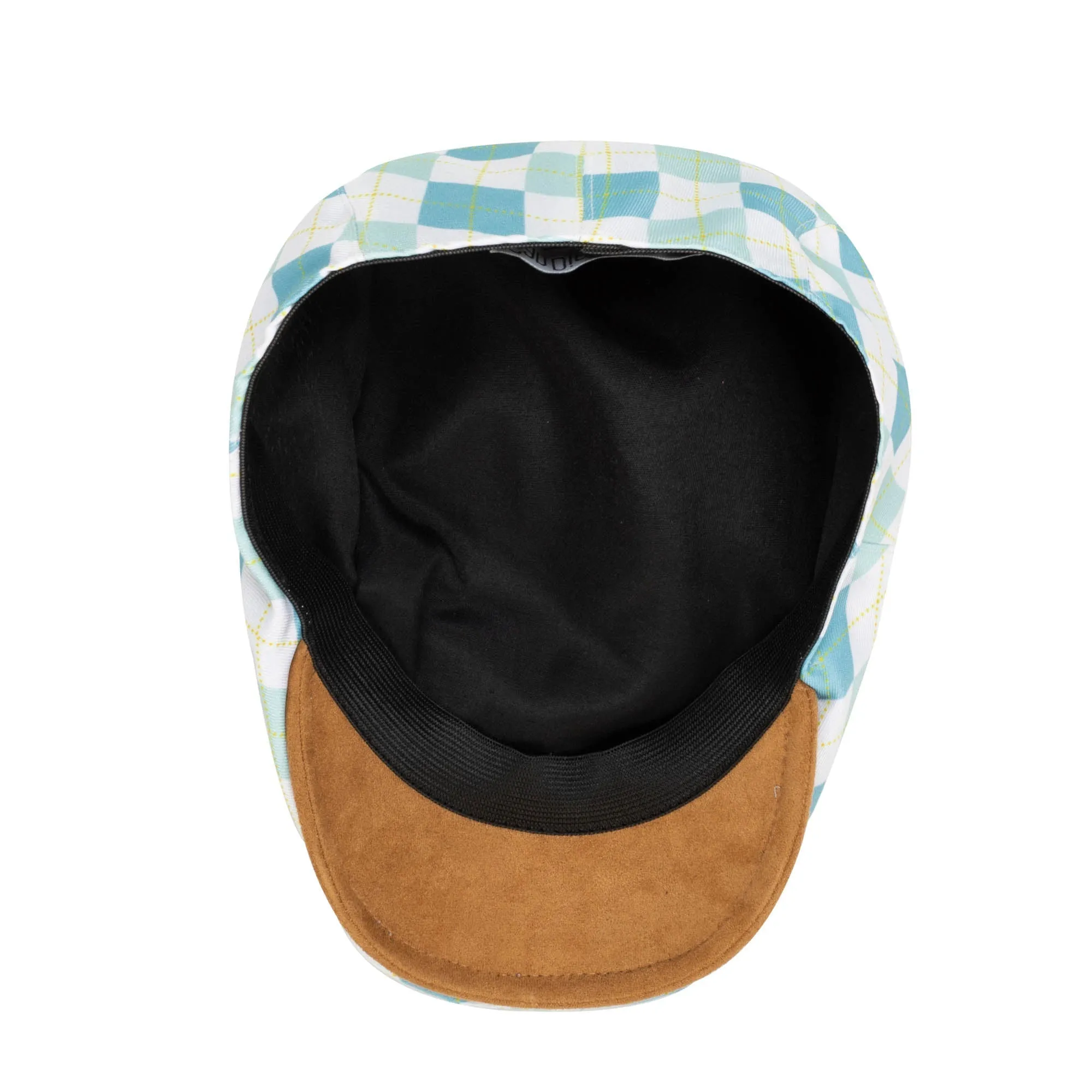 Kids Cut and Sew Drivers Cap with Plaid Golf Print and Faux Suede Brim