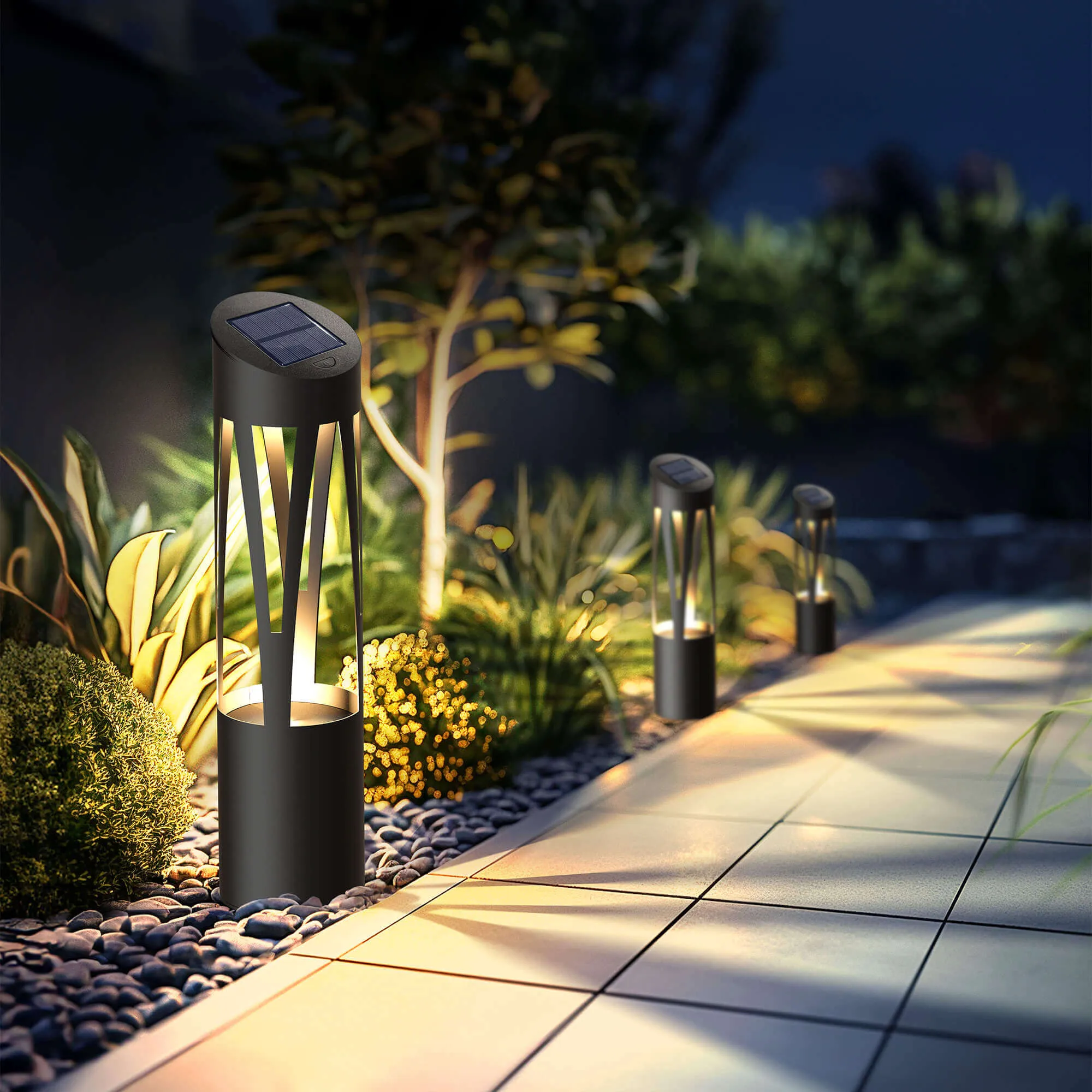 KODA Solar Sunburst Round Bollard Light 4-Pack