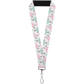 Lanyard - 1.0" - Bird Tapestry White Gray Turquoise Pink