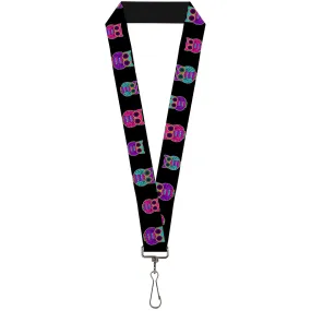Lanyard - 1.0" - Owls Black Fuchsia Purple Turquoise