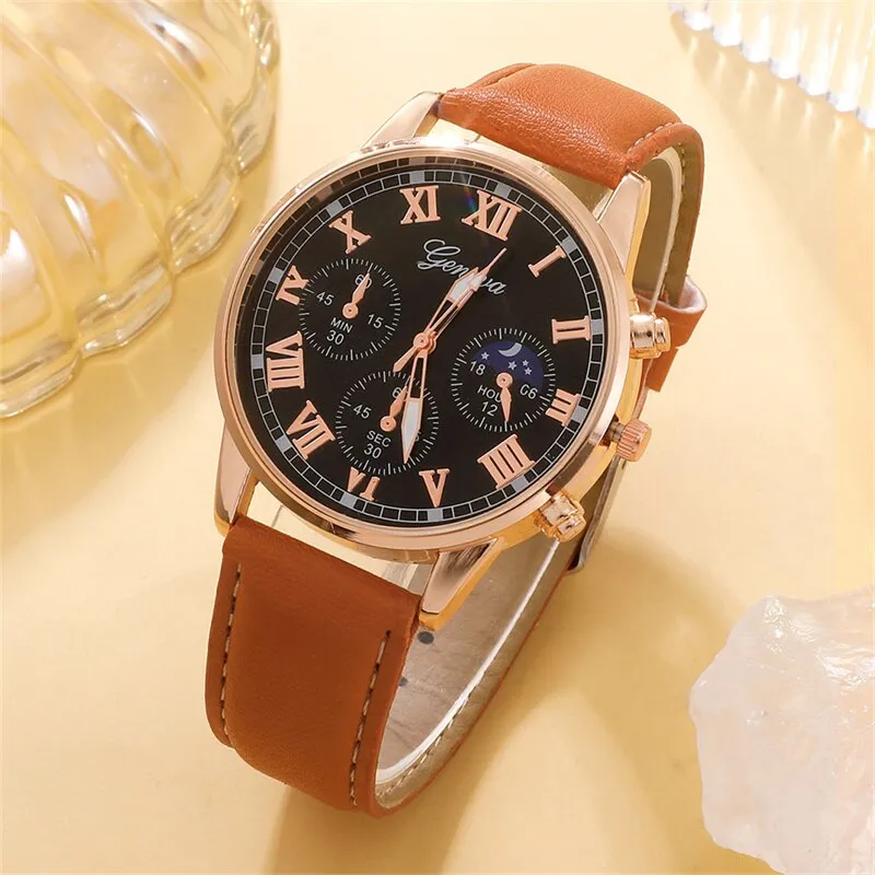 Luxury Brown Leather Sports Watch