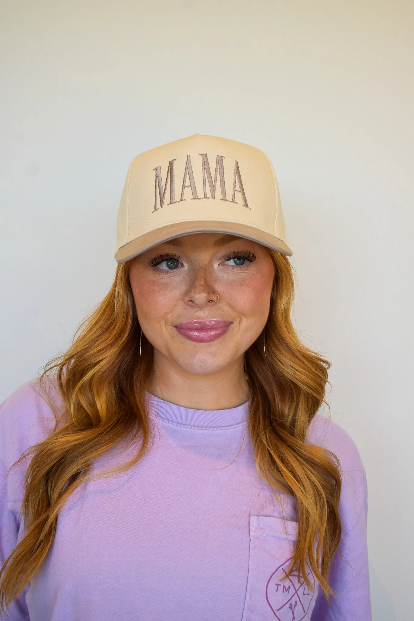 Mama Embroidered Trucker Hat- Taupe