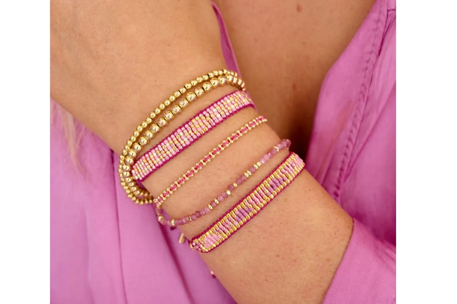Matira Gold & Fuchsia Beaded Friendship Bracelet