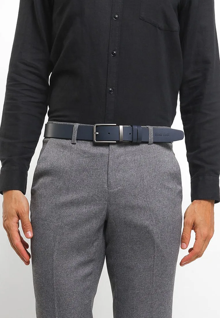 Matte Slim Square Pin Buckle Reversible Top Grain Leather Belt - Black Blue