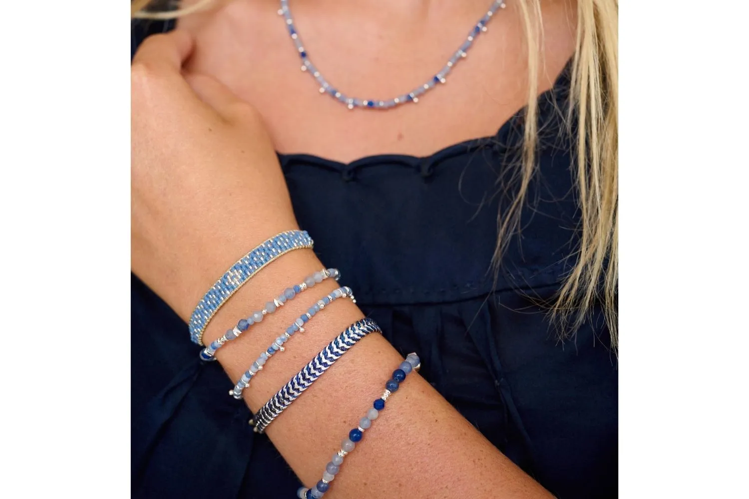 Maya Silver & Blue Beaded Friendship Bracelet