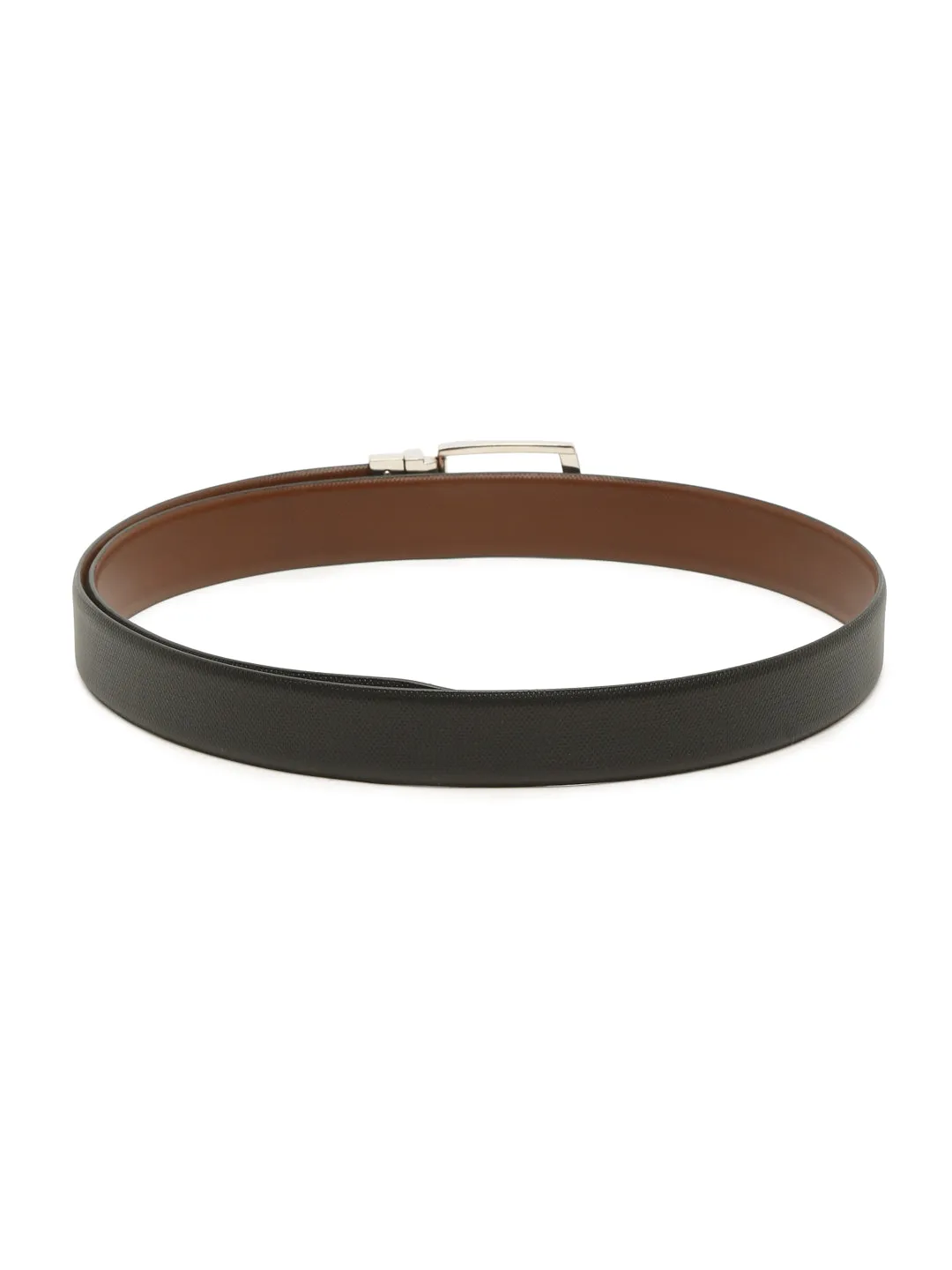 Men Black Textured Genuine Leather Reversible Belt