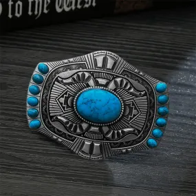 Men's DIY Artificial Turquoise Bohemia Buckle Leather Belt