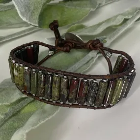 Mens Jasper Beaded Brown Leather Bracelet - Harmony
