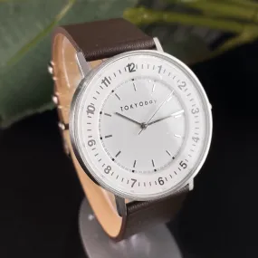 Men’s Watch, Brown Leather Band, Silver Case - TOKYObay
