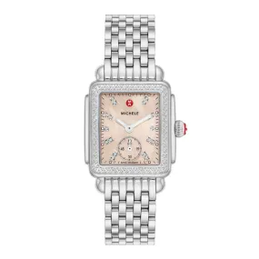 Michele Deco Mid Stainless Steel Diamond Watch with Apricot Dial