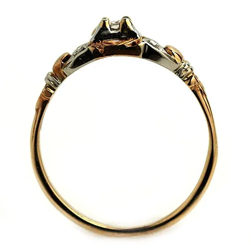 Mid-Century .10 CTW 1940s 14 Karat Two Tone Vintage Diamond Engagement Ring