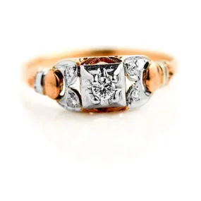 Mid-Century .10 CTW 1940s 14 Karat Two Tone Vintage Diamond Engagement Ring