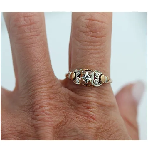 Mid-Century .10 CTW 1940s 14 Karat Two Tone Vintage Diamond Engagement Ring