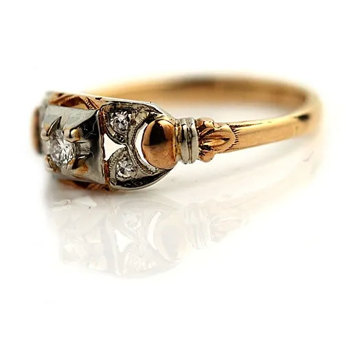 Mid-Century .10 CTW 1940s 14 Karat Two Tone Vintage Diamond Engagement Ring