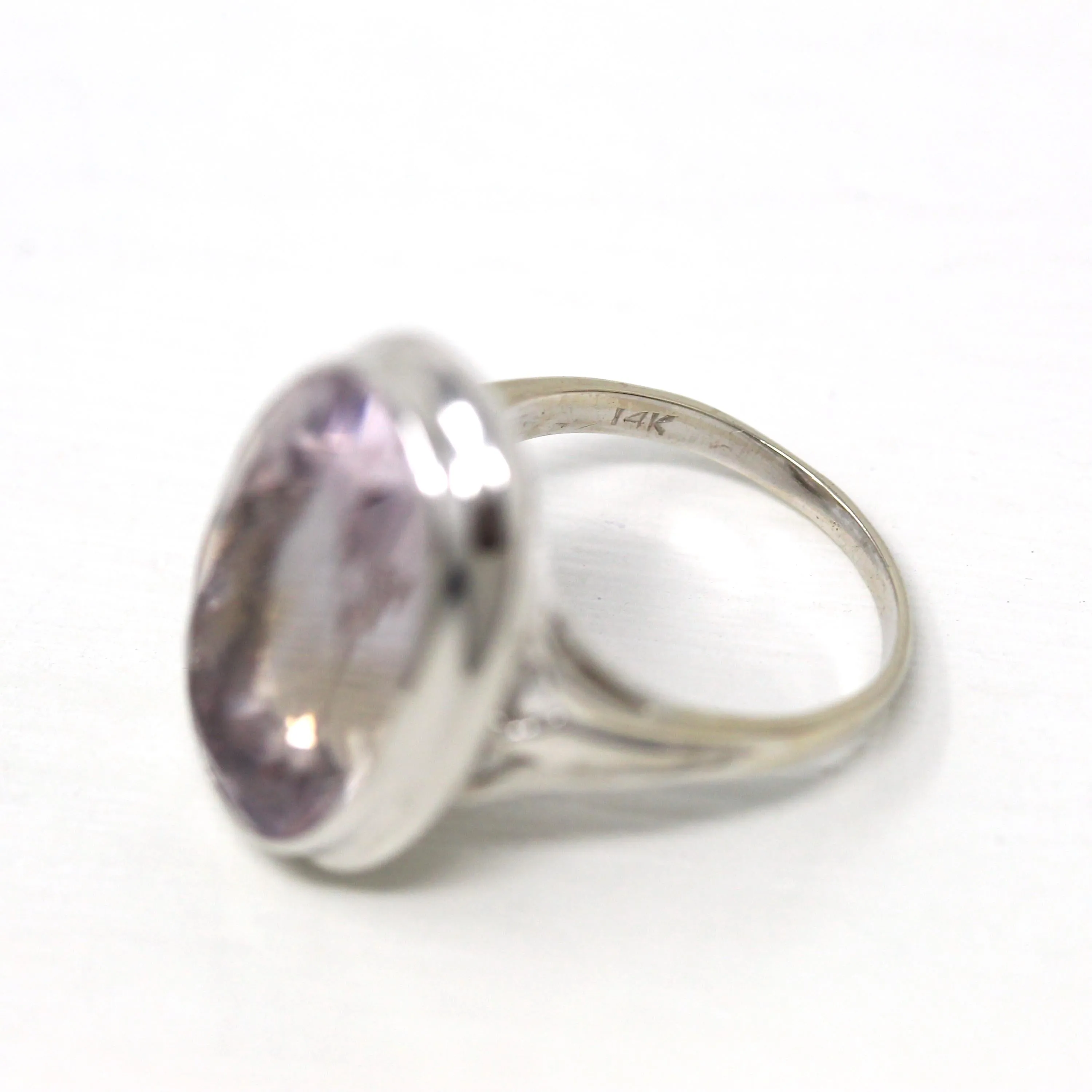 Mid Century Amethyst Ring - Vintage 1950s Era 14k White Gold 14.49 CT Genuine Purple Gem - Retro Size 8 1/4 Large Oval Fine Purple Jewelry