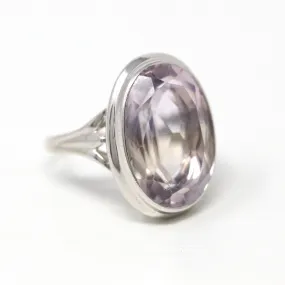Mid Century Amethyst Ring - Vintage 1950s Era 14k White Gold 14.49 CT Genuine Purple Gem - Retro Size 8 1/4 Large Oval Fine Purple Jewelry