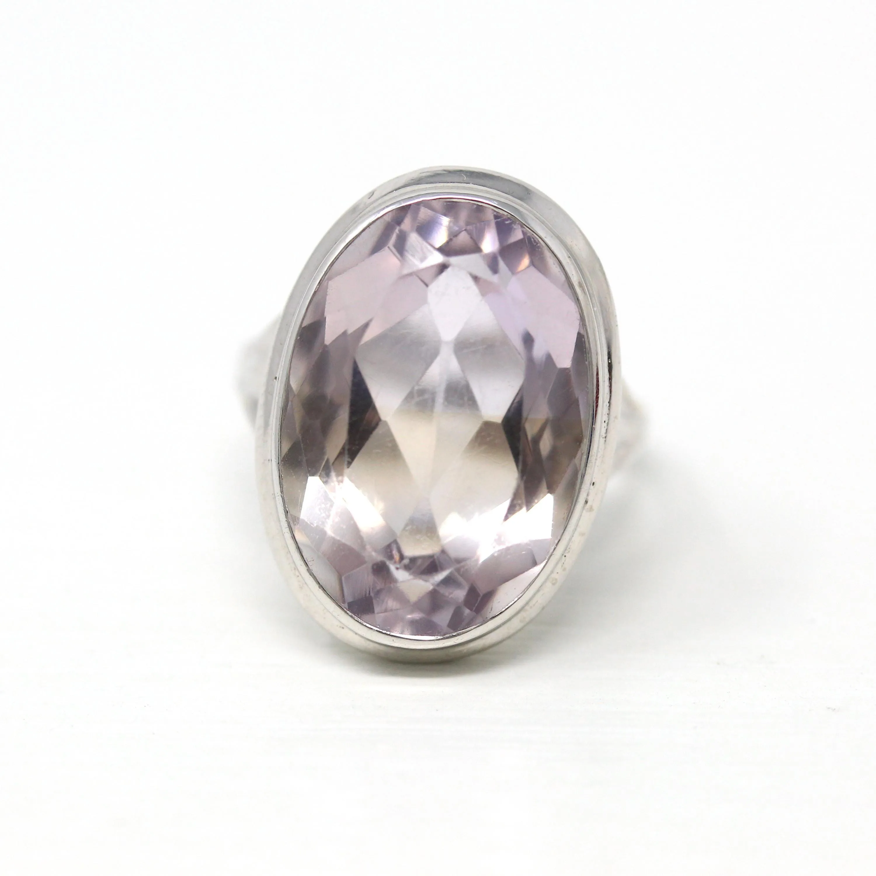 Mid Century Amethyst Ring - Vintage 1950s Era 14k White Gold 14.49 CT Genuine Purple Gem - Retro Size 8 1/4 Large Oval Fine Purple Jewelry