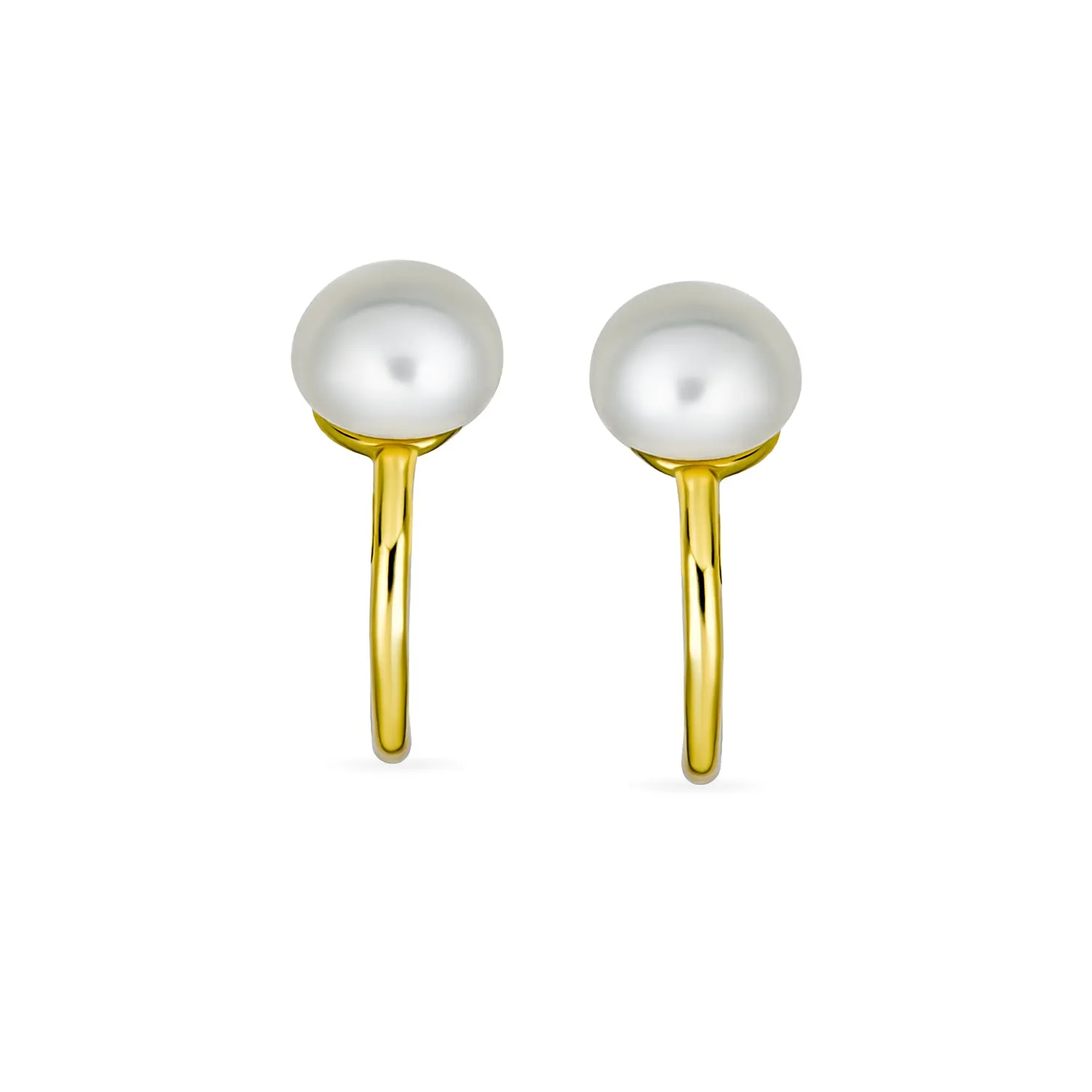 Minimalist Spiral Wire Ear Cuff Cartilage Earrings with Freshwater Pearls Gold Plated