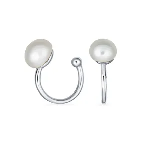 Minimalist Spiral Wire Ear Cuff Cartilage Earrings with Freshwater Pearls Gold Plated