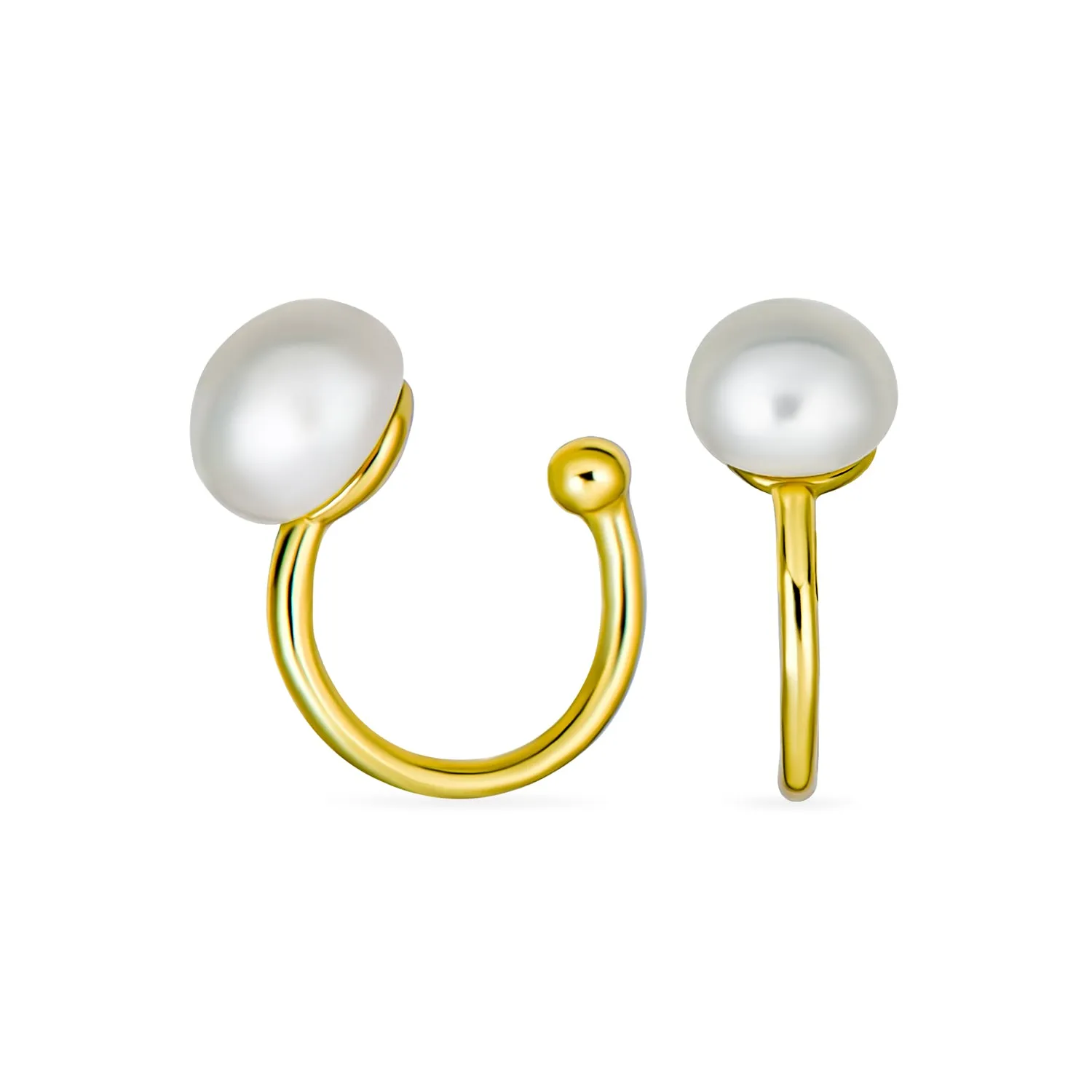 Minimalist Spiral Wire Ear Cuff Cartilage Earrings with Freshwater Pearls Gold Plated