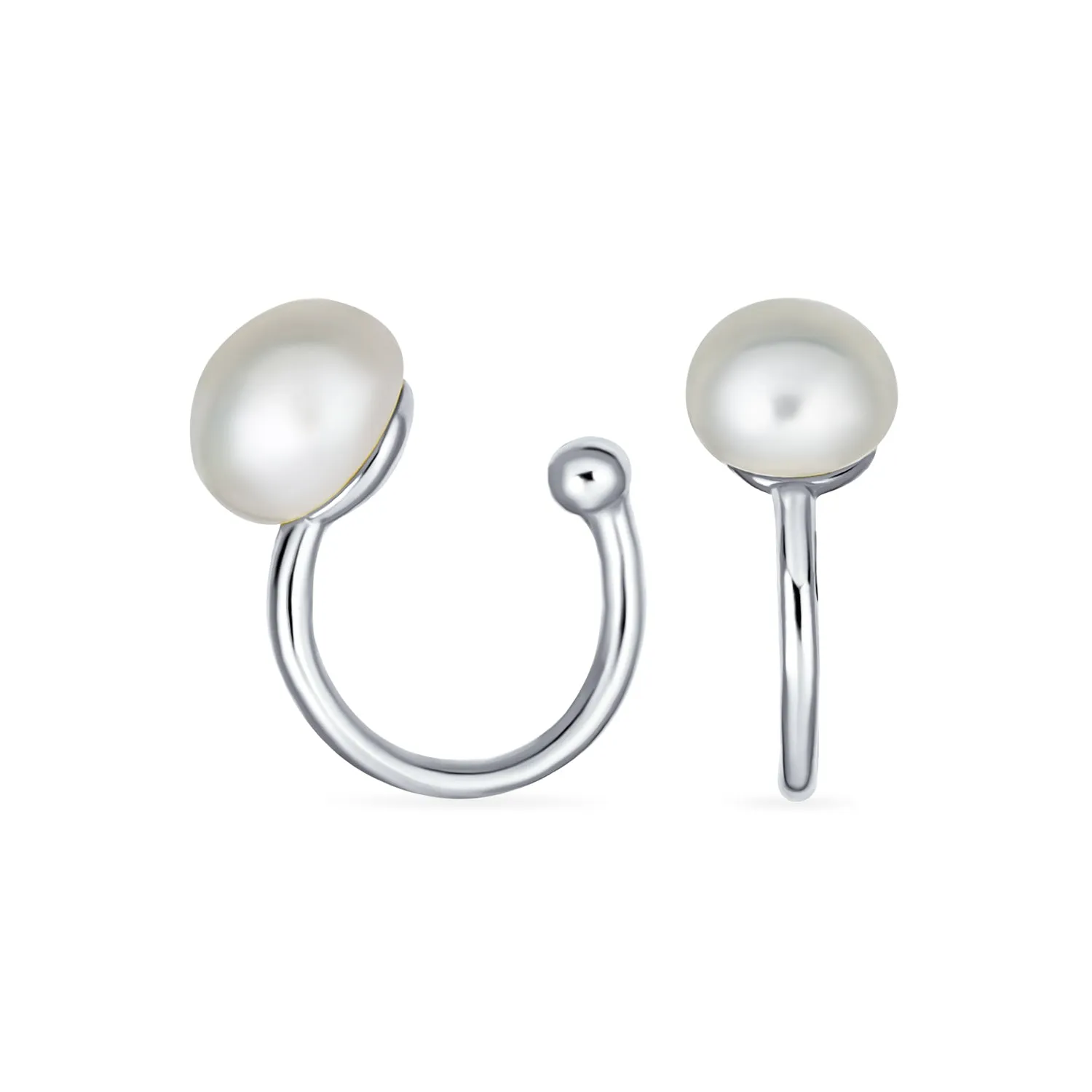 Minimalist Spiral Wire Ear Cuff Cartilage Earrings with Freshwater Pearls Gold Plated