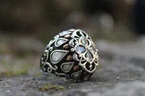 Mother of Pearl Men Ring, Vintage Men Silver Ring