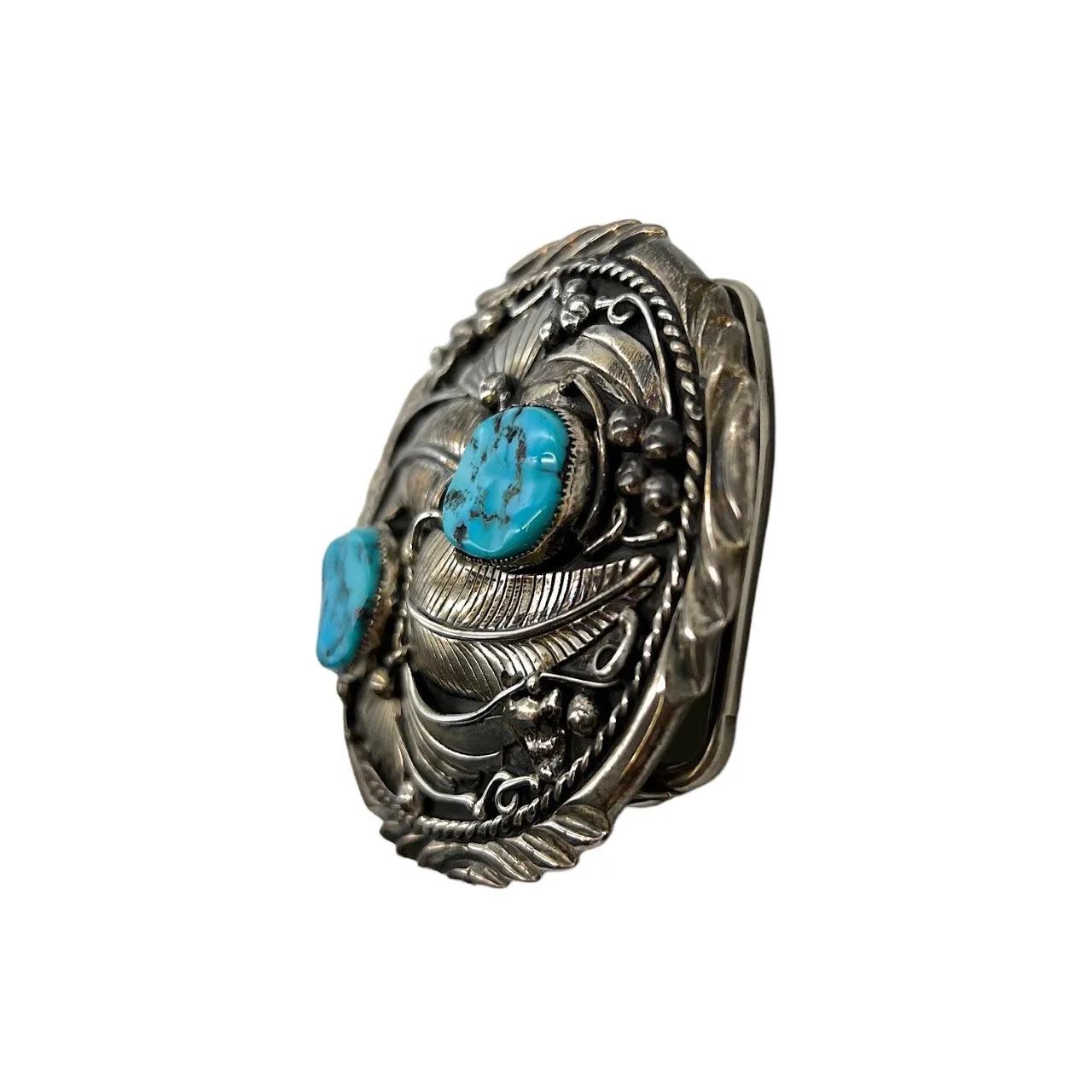 Native American Sterling Silver Turquoise Belt Buckle