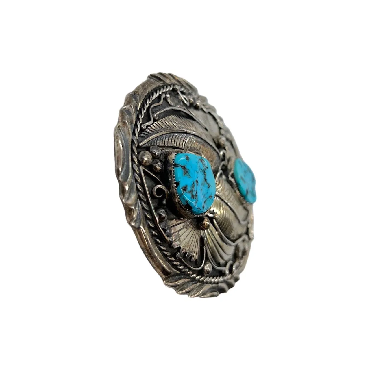 Native American Sterling Silver Turquoise Belt Buckle
