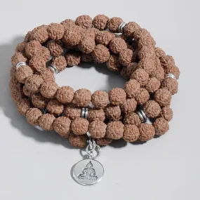 Natural Rudraksha Beaded 108 Mala Rosary Elastic Winding Bracelet Yoga Blessing Charm Bangle