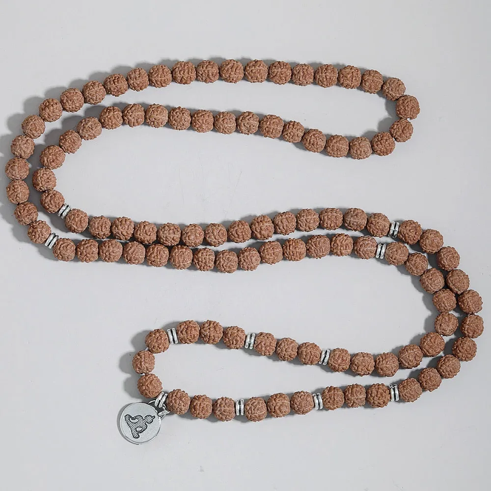 Natural Rudraksha Beaded 108 Mala Rosary Elastic Winding Bracelet Yoga Blessing Charm Bangle
