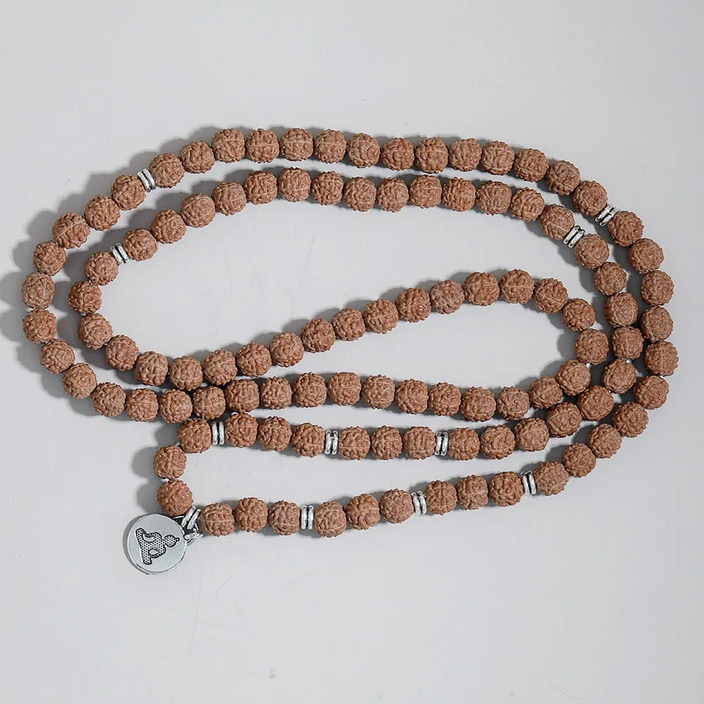 Natural Rudraksha Beaded 108 Mala Rosary Elastic Winding Bracelet Yoga Blessing Charm Bangle