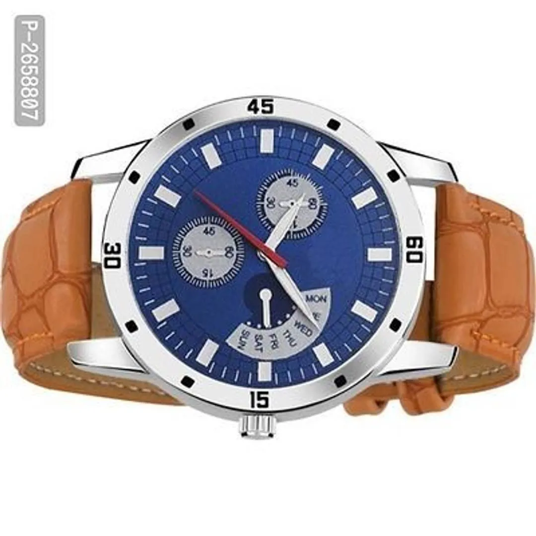 New Brown Synthetic Leather Analog Wrist Watch for Men Product-2658807