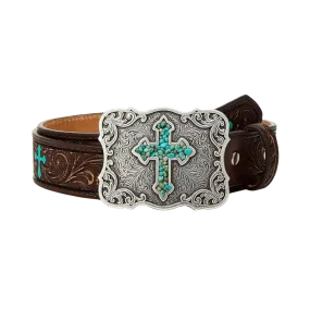 Nocona Children's Embossed Painted Cross Brown Leather Belt